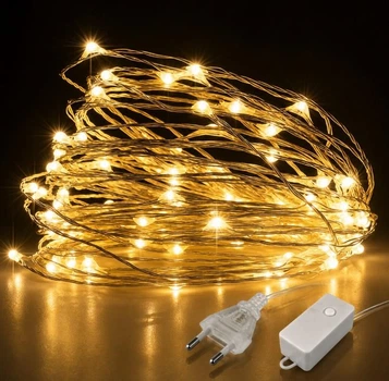 Светодиодная гирлянда Роса 10 м, 100 LED, 8 режимов, 220 В, теплый белый свет, 1901-07 АС