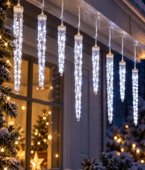 Гирлянда Штора Сосульки 8 шт., LED, 3 м, белая, 220 В, 1850-03