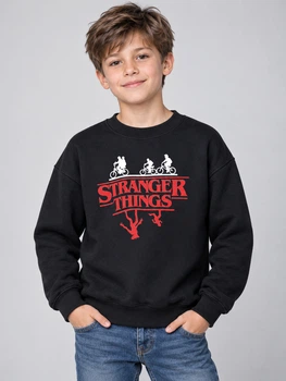 Дитячий осінній світшот для хлопчика чорний з контрастним принтом Stranger Things (05) 128 см
