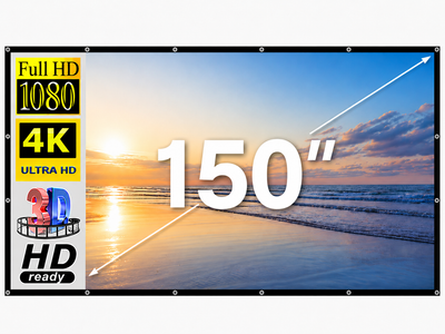 Экран для проектора 150" дюйма BIOSCOPE Touch 16:9 настенный портативный Стрейчевая ткань белая в комплекте крепление для дома и улицы универсальный экран для проектора путешествий полотно для фильмов офиса и дома