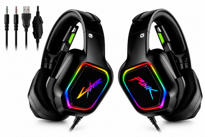 Ігрові навушники Cyberpunk CP-007, дротові, 50 мм, 3.5 мм + USB, мікрофон, RGB, чорні