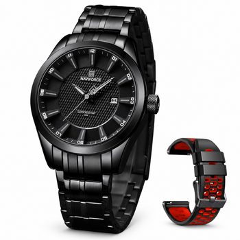 Чоловічий кварцовий годинник Naviforce Perfect Flex Red з датою та мінеральним склом, 2 ремінці