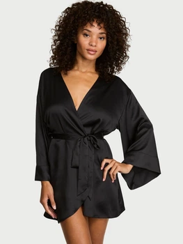 Халат Victoria's Secret Satin Short Robe Black M/L Чорний (27178925D)