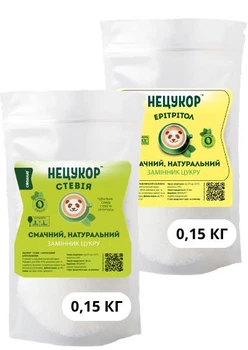 Стевия (1:2) 150г натур. + Эритрол 150г натур. «НЕЦУКОР» - не горчит, для диетического питания и похудения