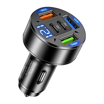 Автомобильное зарядное устройство 5 портов USB QC + Type-C PD 24Вт, 12-24В, с цифровым вольтметром и подсветкой, быстрая зарядка