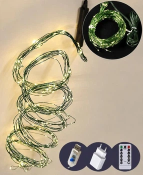 Гирлянда Пучок-роса 2,4 м, 30 линий, 720 LED, зеленый провод, реле, 8 режимов, USB, пульт ДУ, белый, 1924-03