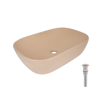 Раковина накладная Qtap Robin 600x390x150 мм, Beige, прямоугольная, с донным клапаном QTROB188SB49787 QTAP QTROB188SB49787