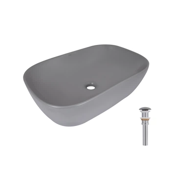 Раковина накладная Qtap Robin 600x390x150 мм, Stone grey, прямоугольная, с донным клапаном QTROB188SG49786 QTAP QTROB188SG49786