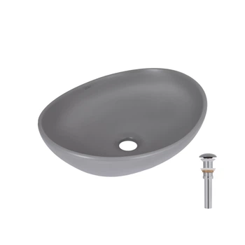 Раковина накладная Qtap Dove 415x340x140 мм, Stone grey, овальная, с донным клапаном QTDOV188SG49783 QTAP QTDOV188SG49783