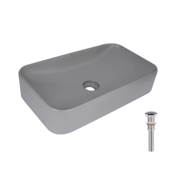 Раковина накладная Qtap Tern 610x350x135 мм, Stone grey, прямоугольная, с донным клапаном QTTER188SG49789 QTAP QTTER188SG49789