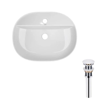 Комплект Qtap Scorpio: раковина накладная овальная 505x385x120 мм White + донный клапан PU02 QTAP QT14112202WN47313