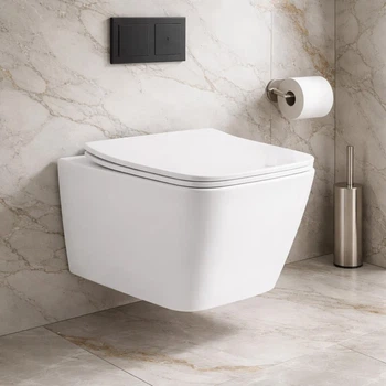 DBS71051111W Balance Square Підвісний безобідковий унітаз з кришкою soft-close, Vortex Flush, білий глянець (1 сорт) DEVIT DBS71051111W