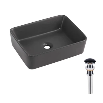 Раковина накладная Qtap Tern 480x370x135 мм, Anthracite, прямоугольная, с донным клапаном QT17116069AN QTAP QT17116069AN