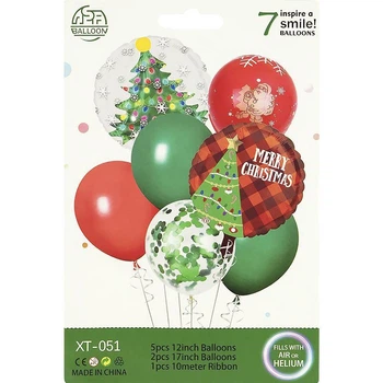 Набір новорічних повітряних куль Merry Christmas з ялинкою Дідом Морозом та конфетті 7 шт XT-051