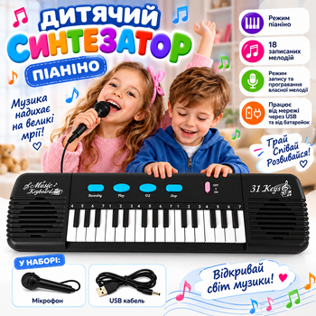 Іграшковий синтезатор піаніно дитяче з мікрофоном 3190В від мережі USB та від батарейок дитячі синтезатори для дітей (5194-2)