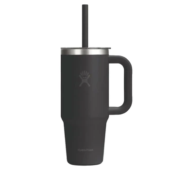 Термокухоль Hydro Flask Travel Tumbler Clear Lid з нержавіючої сталі з кришкою та трубочкою для холодних напоїв, 700 мл, чорний