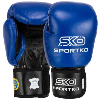 Рукавички боксерські професійні на липучці шкіряні ФБУ SPORTKO ПК1 UR SP-4705 Синій 10 унцій
