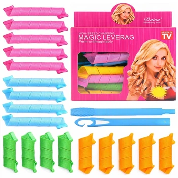 Бигуди спиральные Magic Leverag для волос набор 18 шт 15 см и 25 см гибкие для упругих локонов и объемной прически разноцветные