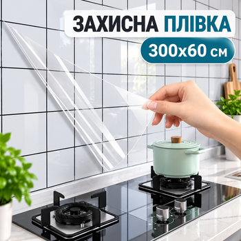 Прозрачная защитная пленка для стен, плитки, кафеля от жира (300×60 см, самоклеющаяся)