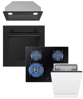 Комплект Духова шафа електрична Interline OEG 670 ETN BA Nano Matte + Варильна поверхня газова Interline HGG 660 MCT BA Nano Matte + Посудомийна машина Interline DWI 365 P1 TSH BA+ + Витяжка Interline BLOW S BL A/60/PB