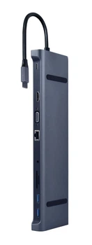 Док станція USB-C 10-в-1 (USB-хаб + HDMI/VGA/PD/картридер/LAN/3.5-мм аудіо), сірий (A-CM-COMBO10-01)