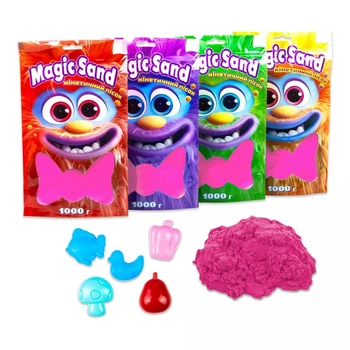 Кинетический песок Strateg Magic Sand Розовый в пакете 1 кг с формочками 5 шт 39404-8