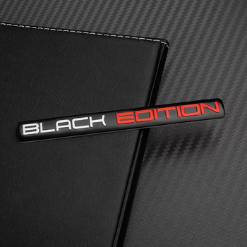 Металлическая 3D наклейка шильдик "BLACK EDITION" 10.6х1.1 см - алюминиевая эмблема на авто, салон, багажник, мотоцикл, скутер и велосипед (Черно-серебристо-красный), 1 шт.