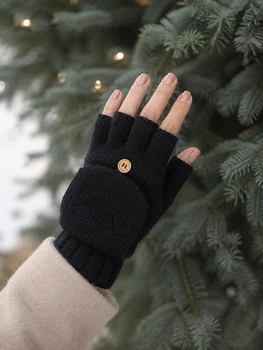 Женские митенки одинарные S-L чёрные (3-30)