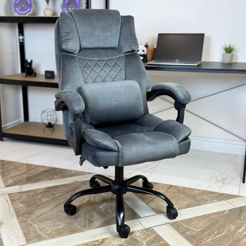 Кресло компьютерное FC-117-1 DEXON LUX из велюра, с поясничной подушкой, Темно-серый