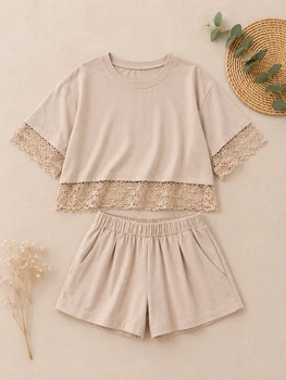 Костюм с кружевом «Lace Summer» Kiddo бежевый 146 см