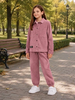 Костюм детский рубашка + брюки из микровельвета Kiddo розовый 152 см