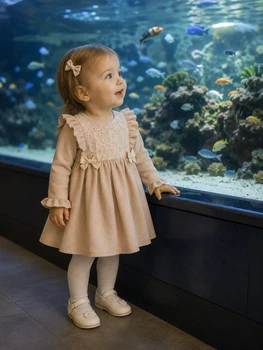Платье льняное для девочки с кружевом “Linen Lace” Kiddo бежевый 74 см