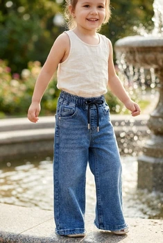 Джинси кльош з еластичним поясом та шнурівкою Kiddo синій 98 см