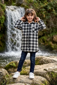 Сорочка тепла довга в клітинку для дівчинки Kiddo Чорний розмір 152 (KIDDO-7498F70E02C14D43A6FE107F72CFE70A)