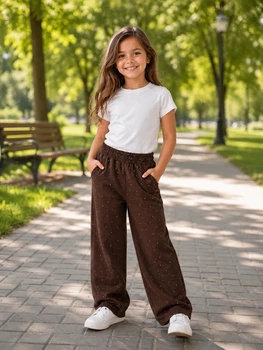 Штани для дівчинки SOFT GLAM PANTS (з камінчиками) Kiddo Шоколадний розмір 116 (KIDDO-8E9BC0D76603421999DDE9E965D9BE7D)