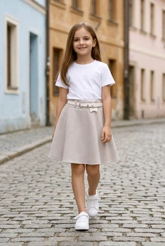 Юбка детская для девочки с поясом и бантом Kiddo бежевый 134 см