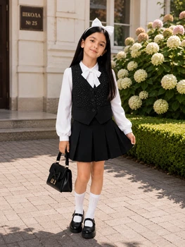 Комплект жилетка и юбка Crystal Kiddo черный 152 см