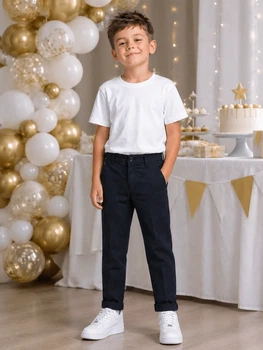 Штаны для мальчика темно-синие с ремнем Kiddo темный синий 140 см