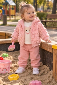 Комплект-тройка с пушистой кофтой Teddy Kiddo розовый 68 см