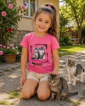 Футболка для девочки с котятами Kiddo розовый 122 см