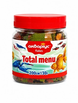 Корм для аквариумных рыб Аквариус Тотал меню, хлопья (Total menu) - 200 мл (30г)