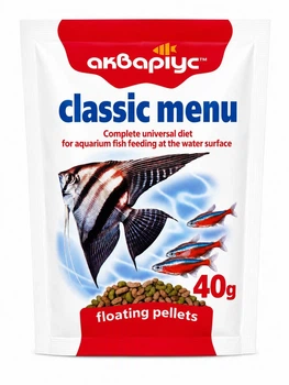 Корм для аквариумных рыб Аквариус Классическое меню, плавающие пеллеты (Classic menu floating pellets) - 40г