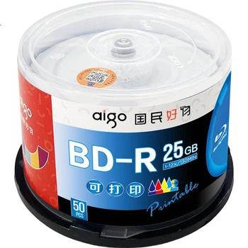 Диски Blu-ray Aigo BD-R 6-12x со скоростью 25 ГБ, высокой емкости, возможность записи, 50 штук в упаковке.