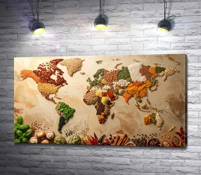 Картина Карта мира из специй и круп 60x33 см Модуль №1 (006418)