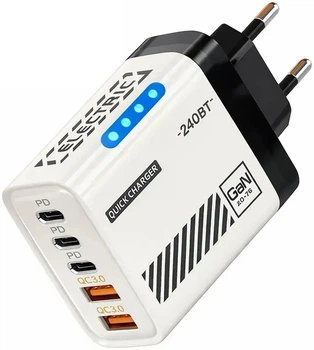 Мережевий зарядний пристрій Maerknon 240W PD QC3.0 5 портів 2 USB 3 Type-C