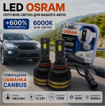 Светодиодные LED лампы HB3 HB4 120W 15000LM с обманкой CANBUS ЧОПы-Корейские HeadLight OSRAM LED 6000K 12-24V