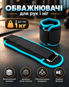 Утяжелители для ног рук неопреновые Newt 2 шт по 1 кг черно-бирюзовые NE-LG-WR-B1