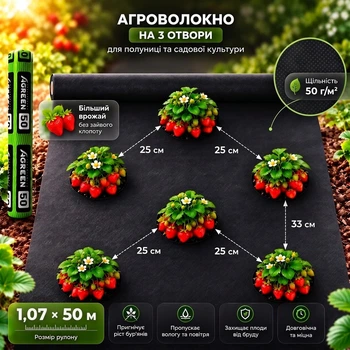 Агроволокно Agreen черное 50 с перфорацией в 3 ряда 1,07х50 м. - 018844 018844