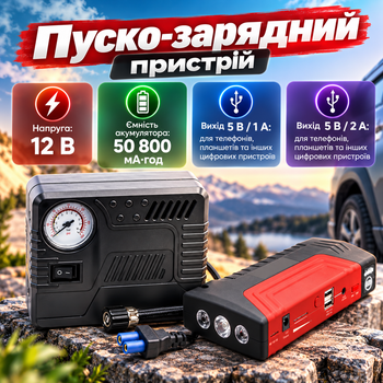 Пуско-зарядное устройство EQUUS 12 В 50800 мА·ч 600 А с компрессором 4 бар Power Bank для запуска авто зарядки телефона планшета ноутбука