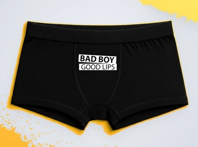 Мужские трусы-боксеры с принтом Bad boy good lips Черный M